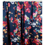 Tissu Satin de Coton Floral Marine