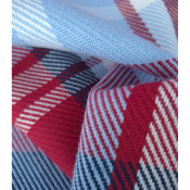 Tissu Sergé 100 % Coton Bio TARTAN Bleu Ciel / Rouge