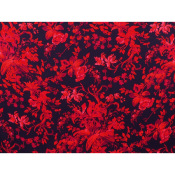 Tissu Sergé Viscose Fleurs Rouge