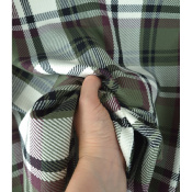 Tissu Sergé 100 % Coton Bio TARTAN Kaki / Ecru