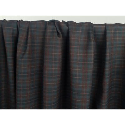 Tissu Lainage Tailleur Mélange Laine Carreaux Choco / Vert