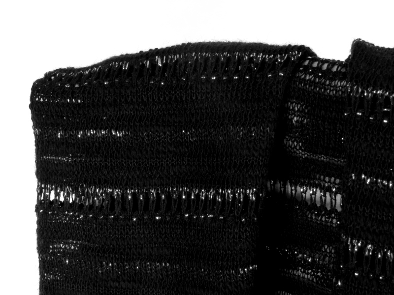 Tissu Maille Tricot Ajourée Flammée Lurex Argent / Noir