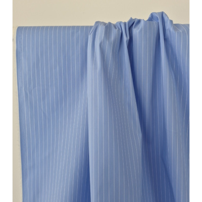 Tissu Popeline Mélange Coton Fines Rayures Bleu & Blanc