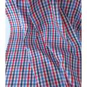 Tissu Popeline Mélange Coton Carreaux Multicolores Bleu & Rouge