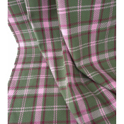 Tissu Sergé 100 % Coton Bio TARTAN Vert / Rose