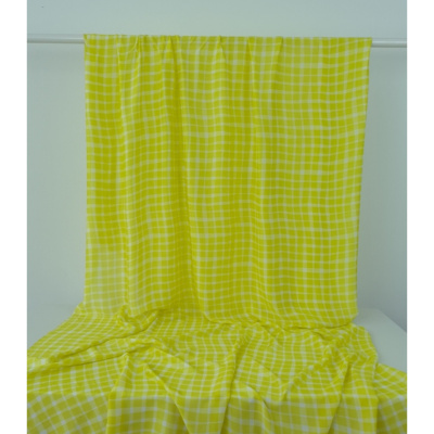 Tissu Taffetas Léger Viscose & Soie Graphic Checks Jaune / Ecru