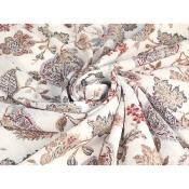 Tissu Voile Coton / Viscose Fleurs Ethniques Ecru