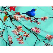 Tissu Jersey VENISE Vert d'Eau Imprimé Oiseaux