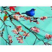 Tissu Jersey VENISE Vert d'Eau Imprimé Oiseaux