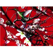 Tissu Jersey VENISE Rouge Oiseaux Japonisant