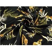 Tissu Satin de Coton Animaux Jungle