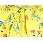 Tissu Crepe Jaune Imprimé Fleurs