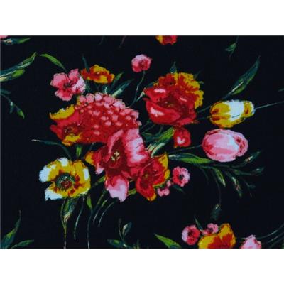 Coupon Crepe Noir Fleurs Aquarelles 50 cm x 140 cm