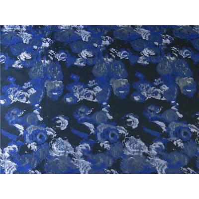 Tissu Jacquard Motifs Fleurs Bleu / Argent