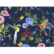 Tissu Jersey Coton / Elasthanne Imprimé Fleurs & Oiseaux