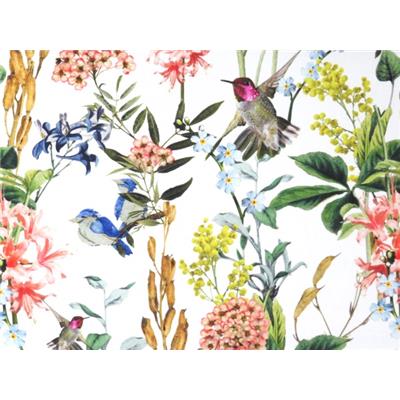 Tissu Satin de Coton RIO Fleurs & Oiseaux Ecru