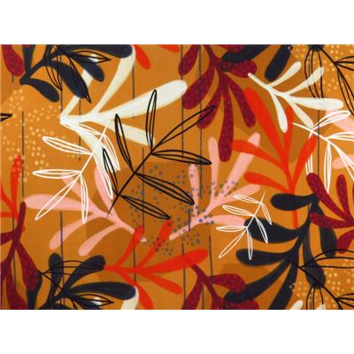 Tissu Voile de Viscose Feuillage Abstrait Ocre