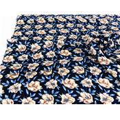 Tissu Voile de Viscose Fleurs Marine