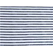 Tissu Jersey Coton Imprimé Rayure Blanc / Bleu Jeans