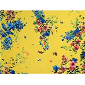 Tissu Voile de Viscose Bouquet de Fleurs Jaune