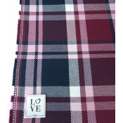 Tissu Sergé 100 % Coton Bio TARTAN Bordeaux / Marine