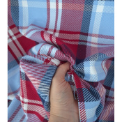 Tissu Sergé 100 % Coton Bio TARTAN Bleu Ciel / Rouge