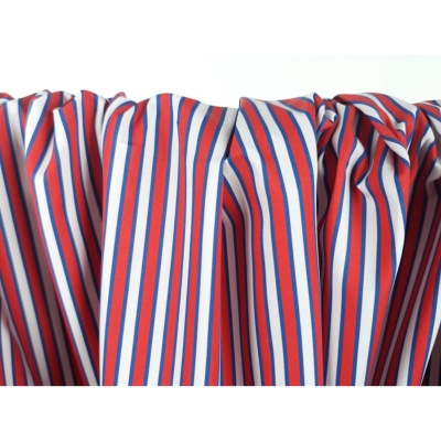 Tissu Popeline 100 % Coton Rayé Rouge / Bleu / Blanc
