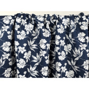 Tissu Satin de Coton Fleurs & Feuillage Marine
