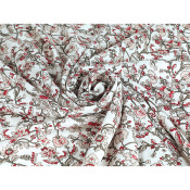 Tissu Voile Coton / Viscose Fleurs Ethniques Ecru