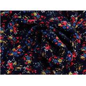 Tissu Voile de Viscose Fleurettes Marine