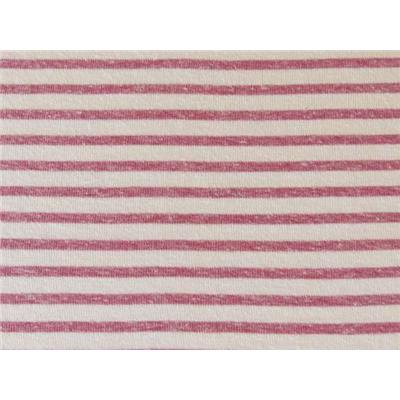 Tissu Jersey Coton / Lin Rayure Rose Clair / Framboise