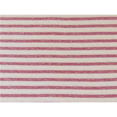 Tissu Jersey Coton / Lin Rayure Rose Clair / Framboise