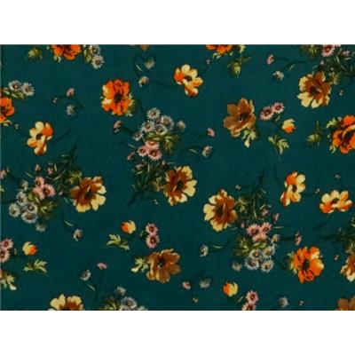 Tissu Crepe Bleu Canard Fleurs