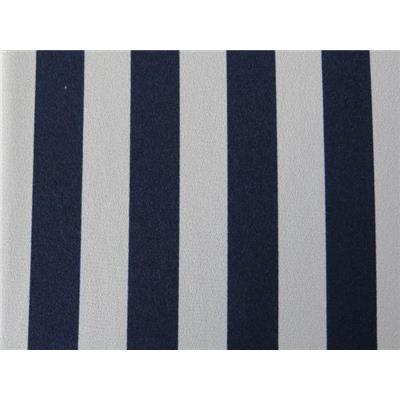 Tissu Crepe Ecru Imprimé Large Rayure Verticale Bleu Marine