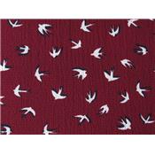 Tissu Crepe LONDRES Bordeaux Imprimé Hirondelle Bicolore