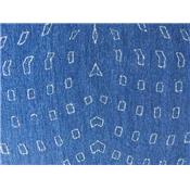 Tissu Denim Bleu Imprimé Graphique Foil Argent