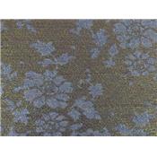 Tissu Jacquard Motif Fleurs Bleu Grisé / Choco / Lurex Doré