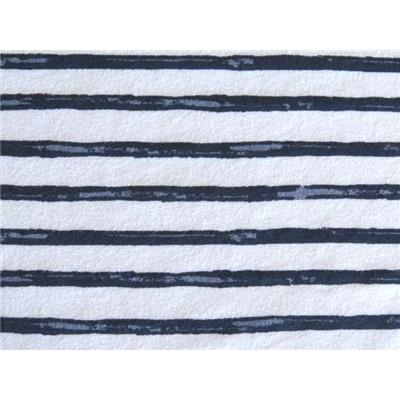 Tissu Jersey Coton Imprimé Rayure Blanc / Bleu Jeans