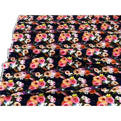 Tissu Jersey FUJI Bouquet de Fleurs Marine