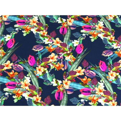 Tissu Jersey FUJI Tulipes Marine