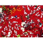 Tissu Jersey VENISE Rouge Oiseaux Japonisant