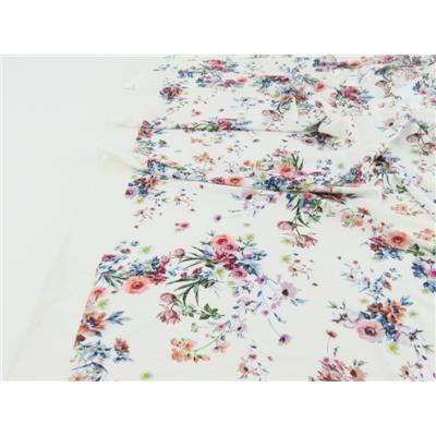 Tissu Jersey Viscose / Elasthanne Bouquet de Fleur Blanc