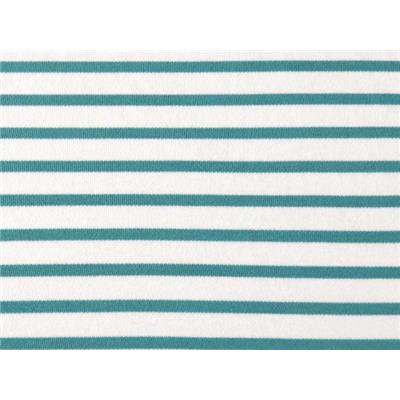 Tissu Maille Coton / Modal Rayé Blanc / Bleu Acier