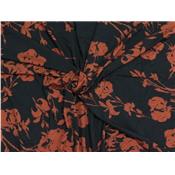 Tissu Jersey Viscose / Laine Noir Imprimé Fleurs