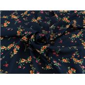 Tissu Voile de Viscose Fleurs Marine