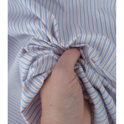 Tissu Popeline 100 % Coton Rayures & Jacquard Bleu Ciel / Orange