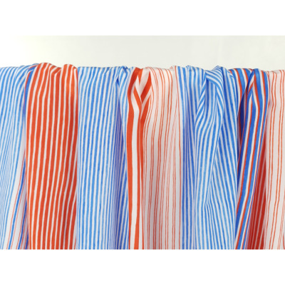 Tissu Crepe de Chine 100 % Soie Red & Blue Stripes