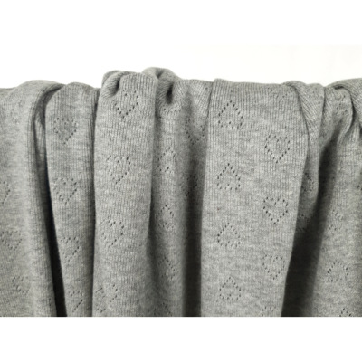Tissu Maille Cote 2x2 Ajourée Coeur Gris Chiné