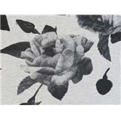 Tissu Molleton Gris Chiné Imprimé Roses Noir
