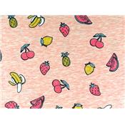 Tissu Jersey Coton / Elasthanne Fruits Paillettes Rose